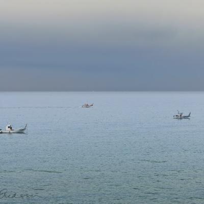 Spain Mediterranean Dusk Fishingboats Overcast