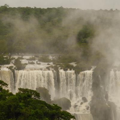 Brazil Foz Do Iguacu Waterfalls Rainforest Haze Afar Lookoutbridge People900