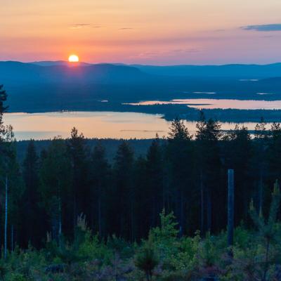 Se Norrbotten Sunset Panoramic View Lakess Mountains Orange Sky900