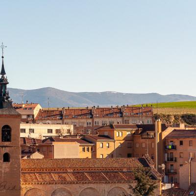 Es Segovia Churchtower Tiled Rooftops Mountain